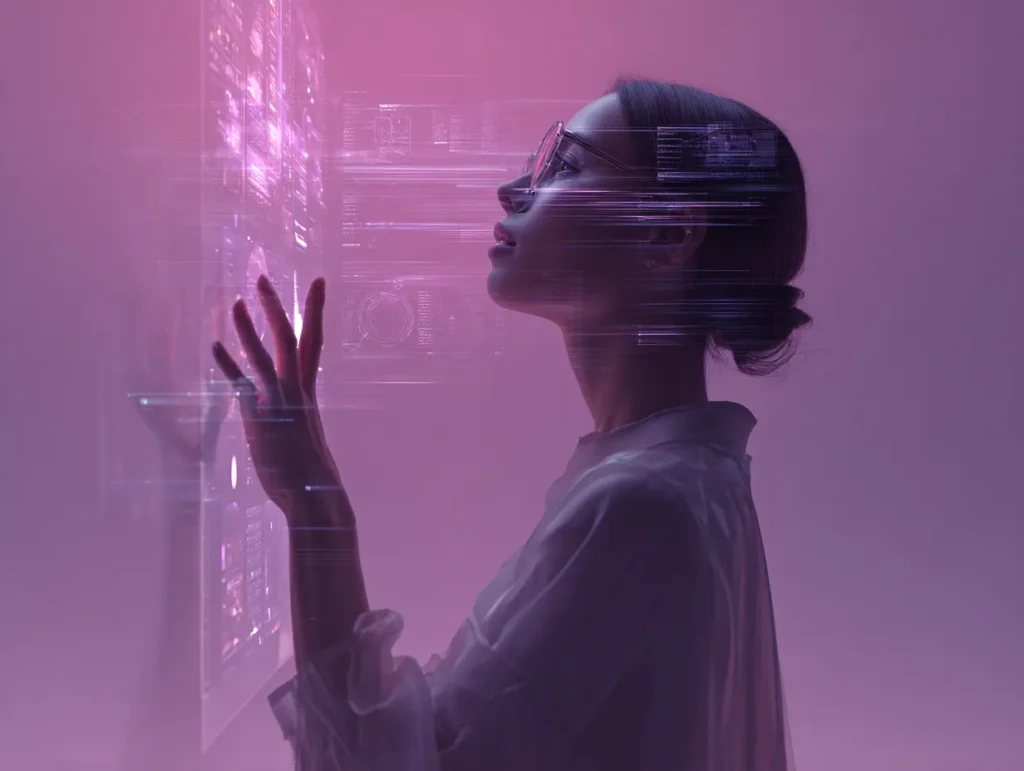 Herramientas de inteligencia artificial para marketing digital 2 Gran pantalla de presentació transparent en un centre de recerca