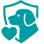 Ein Hundekopf in einem Schild mit Herz.