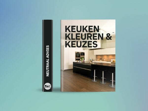 Ein Buch mit dem Titel "Kitchen Colors & Choices" mit einem Foto einer modernen Küche auf dem Cover befindet sich neben einem schwarzen Buchrücken mit der Aufschrift "Neutral Advice" auf blau-grünem Hintergrund, perfekt für alle, die Küchengeschäfte erkunden.
