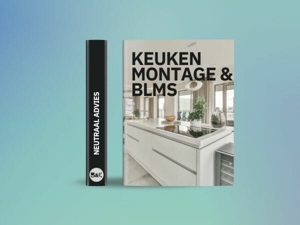 Ein Buch mit dem Titel "Kitchen Assembly & Blms" mit einem Küchenbild auf dem Cover neben einem schwarzen Rücken mit der Aufschrift "Neutral Advice" auf einem Hintergrund mit Farbverlauf, ideal für diejenigen, die sich für Küchengeschäfte und Badezimmergeschäfte interessieren.