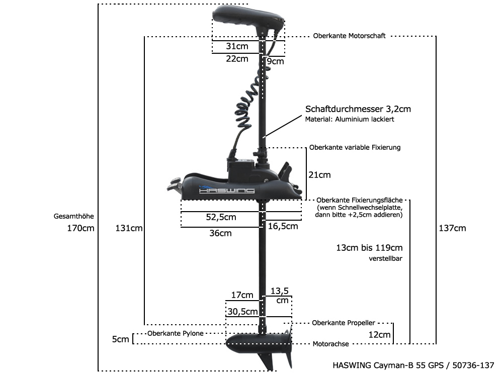 Haswing Cayman-B 55 GPS 1.6G / 660W 12V / with anchor function + cruise control / 137cm shaft