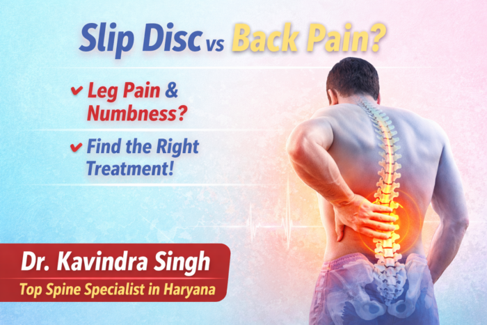 पीठ के निचले हिस्से में दर्द के कारण और स्लिप डिस्क के लक्षणों को रीढ़ की हड्डी के चित्रण और तंत्रिका दर्द संकेतकों के साथ समझाया गया हरियाणा विशेषज्ञ