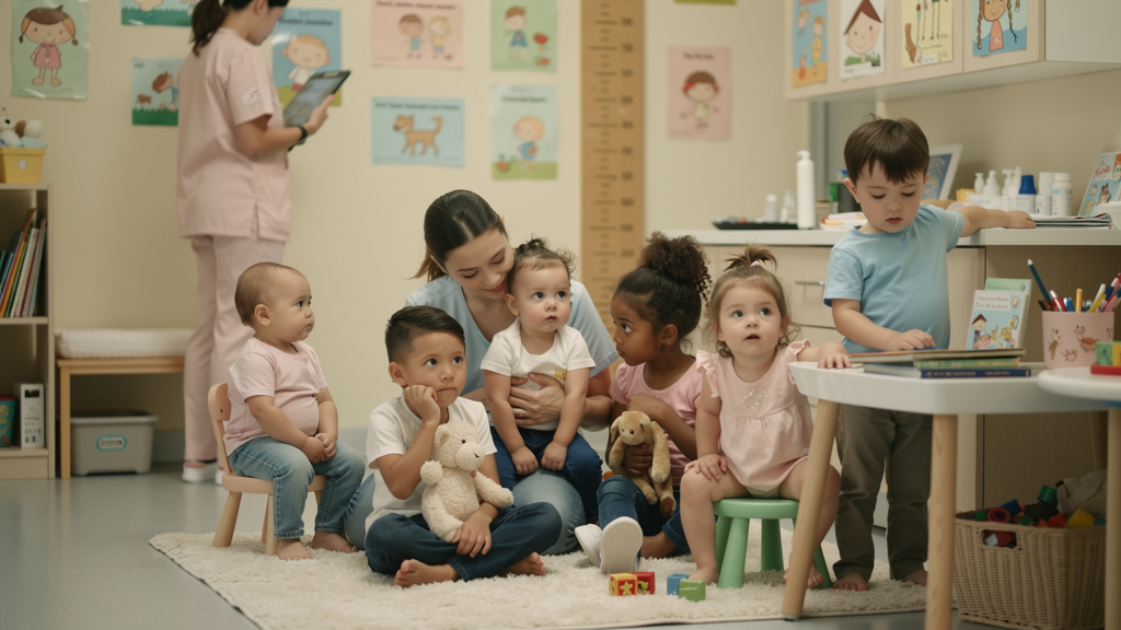 Children of various ages in paediatric healthcare environment