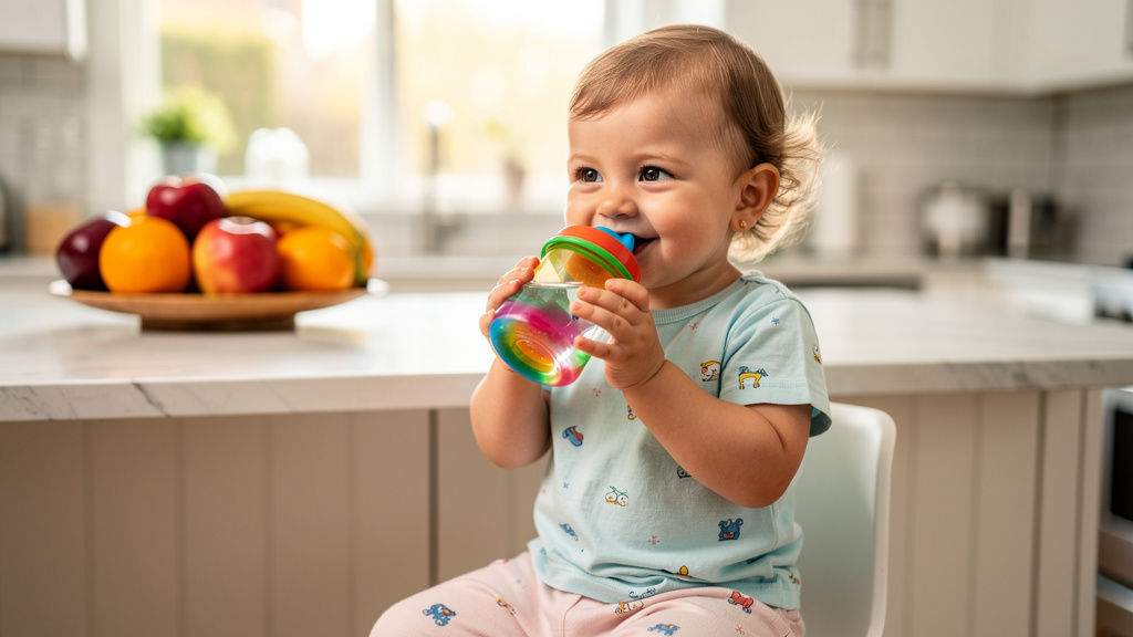 Young child drinking water for urinary health