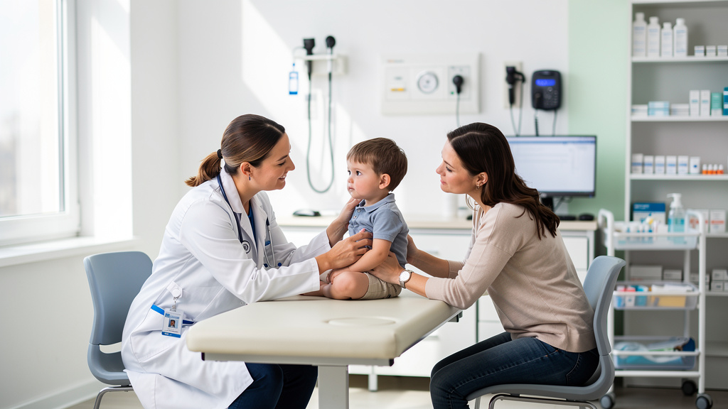 Paediatrician examining child for bladder infection
