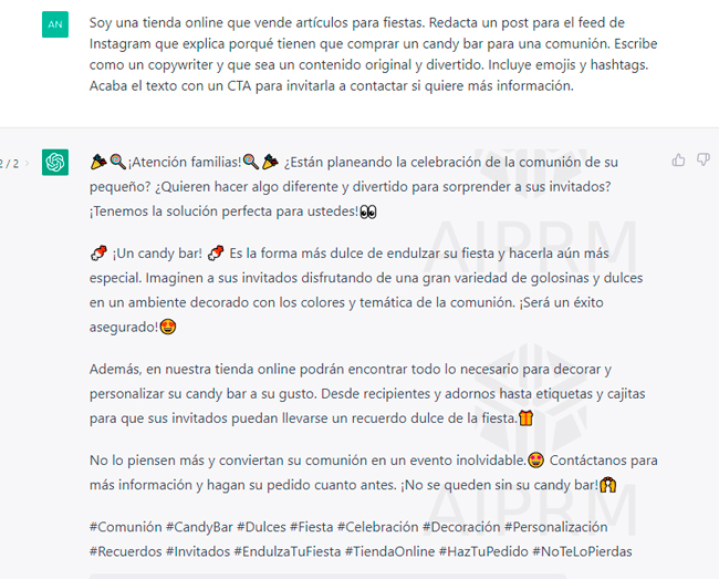 ejemplo de redacción post en el feed de instagram para una tienda online con chatgpt