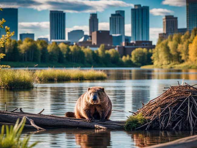 A beaver, in the background