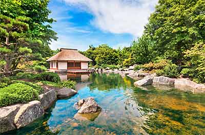 Ruhiger japanischer, umgeben von, unter einem