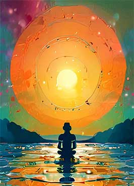 Eine Person, farbenfrohen, abstrakten Sonne