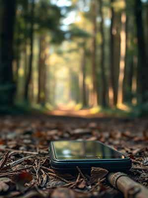 Ein Smartphone, im Hintergrund