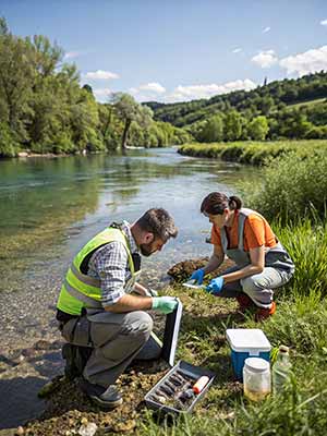 Zwei Forscher, das von, unter blauem