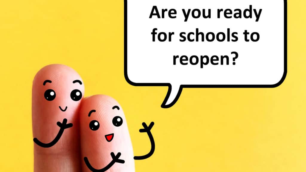 Three cartoon fingers with faces ask, Are you ready for Iligan schools to reopen? on a yellow background.