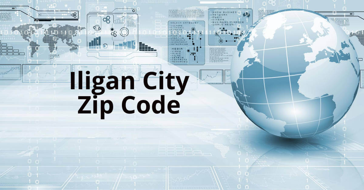 Digital globe at tech graphics na nagtatampok ng Iligan City Zip Code sa isang website sa Iligan.