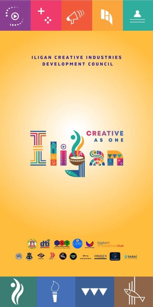 colorful iligan creative as one logo on yellow background with various organization logos at the bottom.