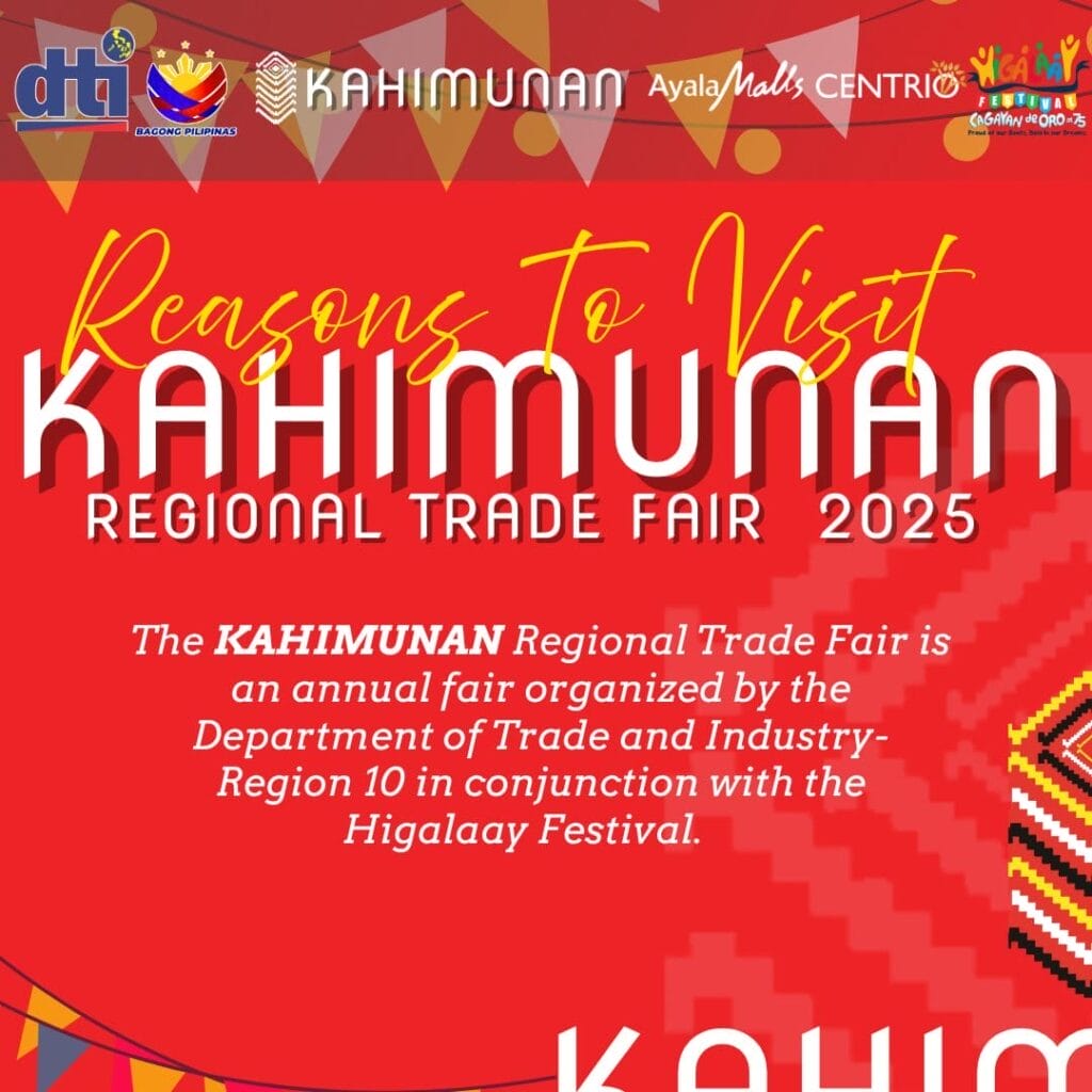 colorful 2025 kahimunan regional trade fair poster with text details and tribal inspired border designs.