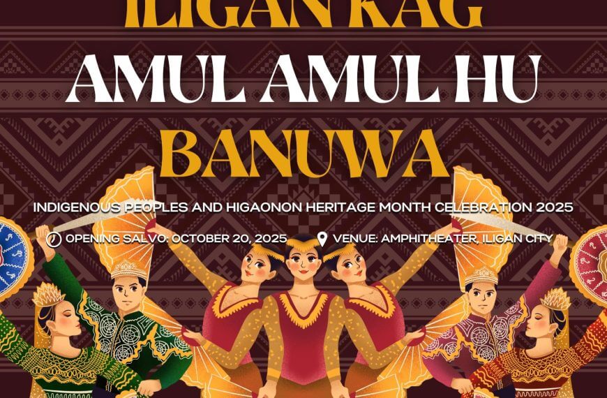 six dancers in colorful costumes pose together under bold event text and official logos on a festive poster.