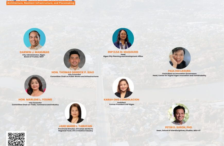 event poster featuring 7 speakers, their titles, and iligan event details over a cityscape—focused on inclusive growth.
