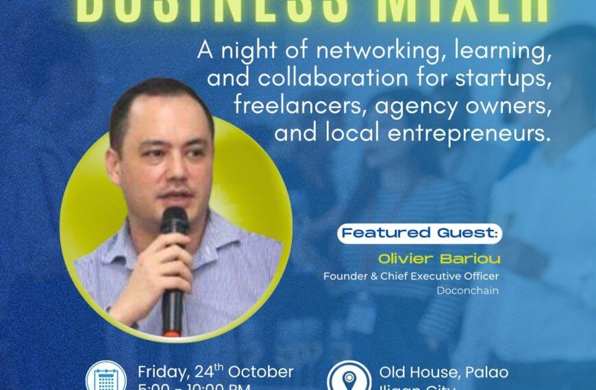 event poster for iligan business mixer with guest speaker olivier bariou, date, venue, and registration details.