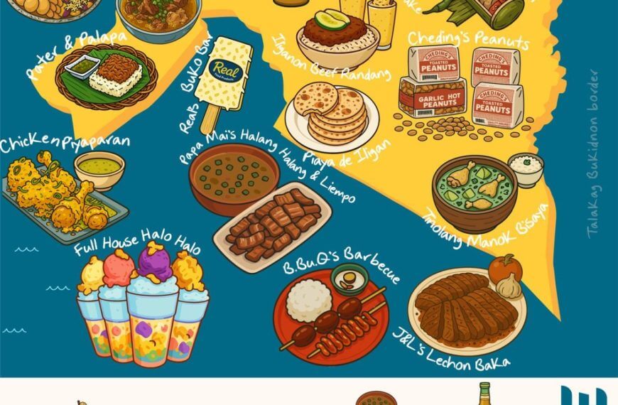 illustrated foodie guide to iligan city, mapping local favorites and drinks around the city’s outline.
