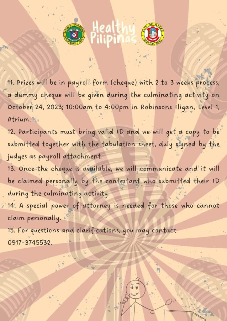 beige poster with cheque release instructions, government logos, and iligan themed decorative doodles in the background.