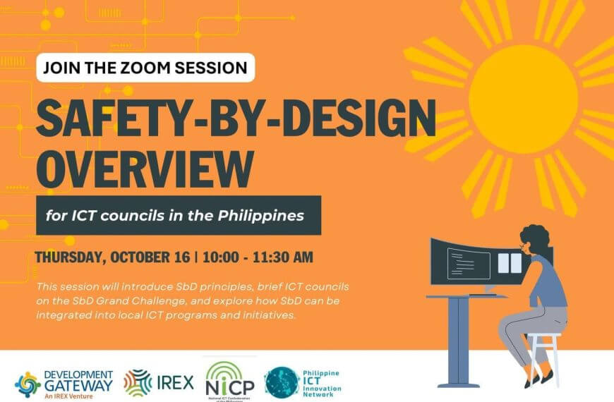 a poster inviting ict councils in the philippines to a secure digital zoom session on safety by design, with date and details.