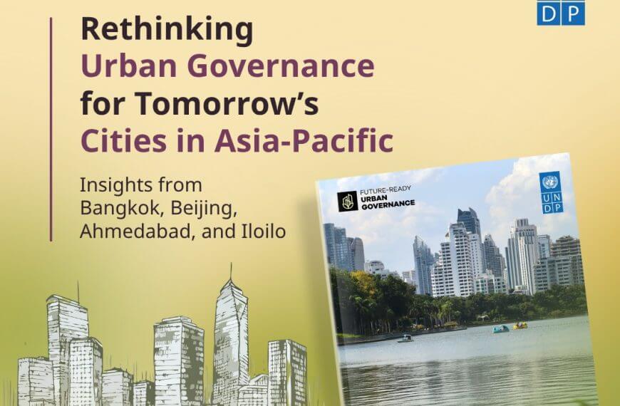 undp report on urban governance in asia pacific, featuring a cityscape illustration and report cover.