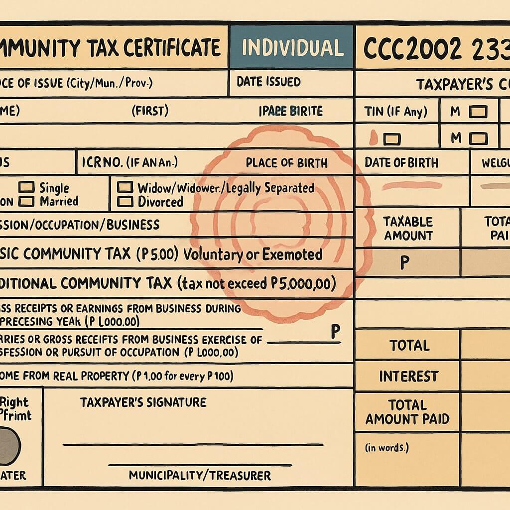 a community tax certificate form for an individual with handwritten and stamped cedula iligan city details.