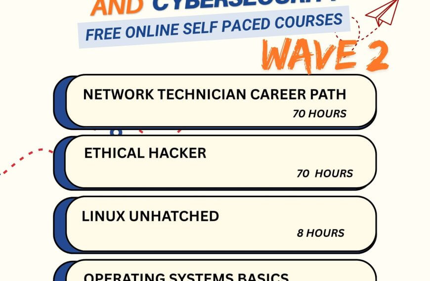 poster for iligan learners: free online networking and cybersecurity courses with four options and hours listed.