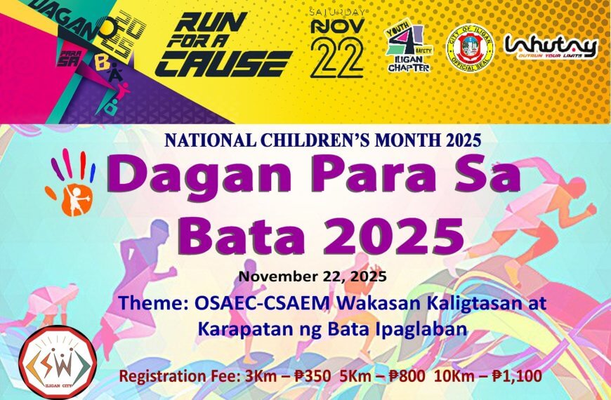 colorful poster for dagan para sa bata 2025 run event, with date, theme, and registration details.
