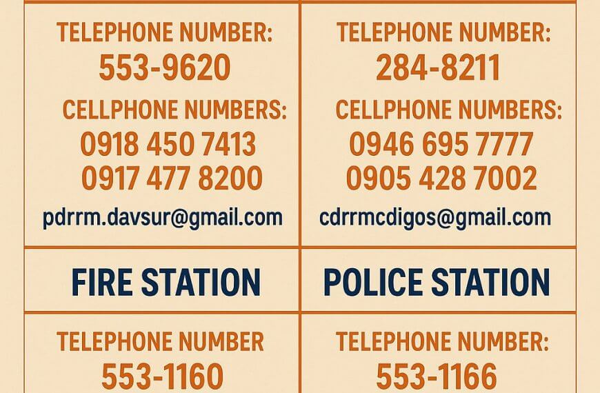 emergency hotline numbers for disaster, fire, and police stations, with phone, cell, and email details.