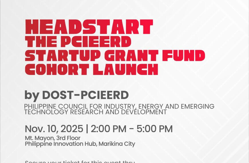 event poster for headstart 2025 startup grant fund launch, nov 10, 2pm, marikina city at philippine startup week.