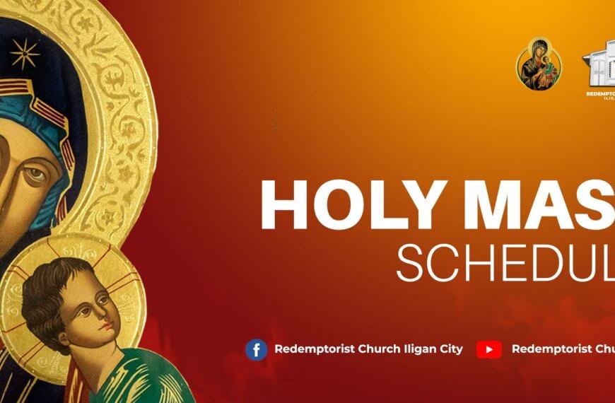byzantine mary and jesus on left, mass schedule for redemptorist church iligan city, icons of mother of perpetual help below.