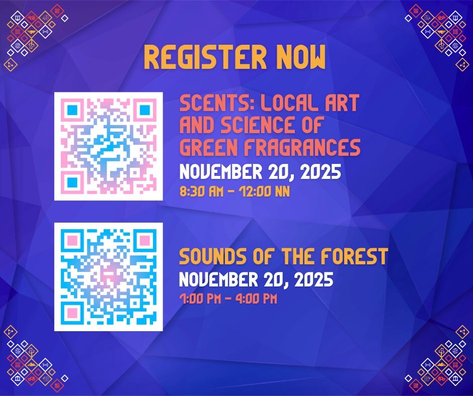event flyer with qr codes for nstw 2025 talks on art, science, and bamboo music, november 20, 2025.