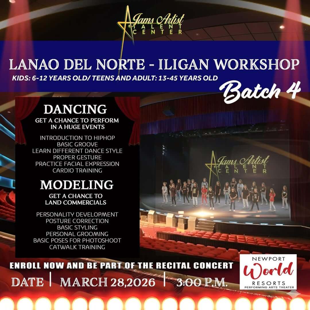 a jams artist talent center poster for the dancing workshop and modeling workshop on march 28, 2026.