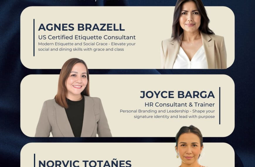 event poster with photos of three female speakers and details for “polished & poised” in iligan city, feb 12 & 13.