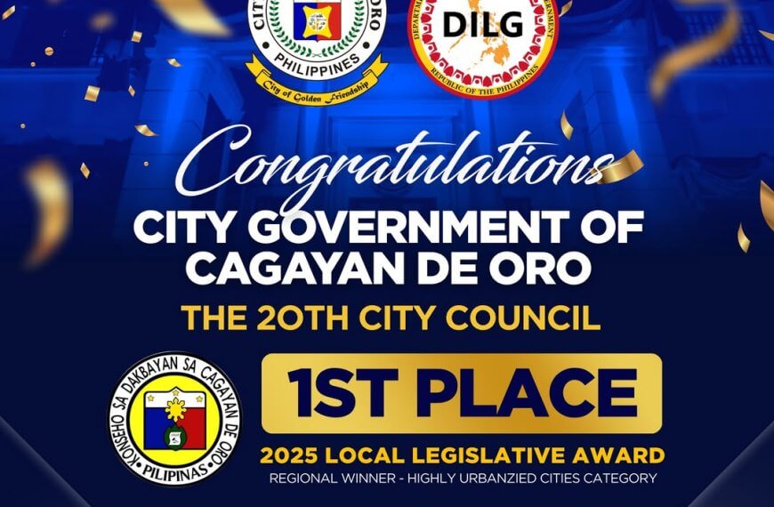 blue and gold graphic celebrating cdo city council’s top award for highly urbanized cities in 2025.