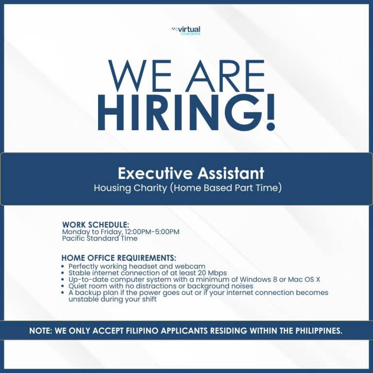 remote executive assistant (executive role) for filipinos—set schedule, home office required.
