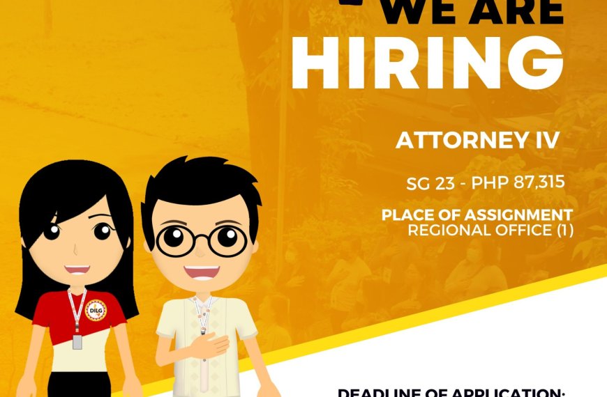 job hiring poster for attorney iv with cartoon characters, salary info, and january 5, 2026 deadline.
