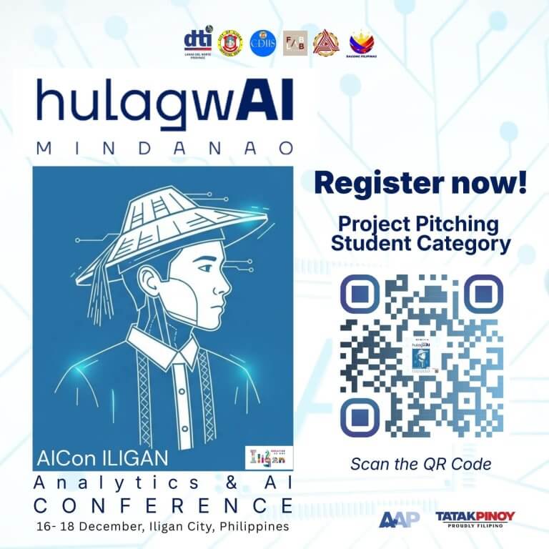 poster for hulagwai mindanao conference with a line art of a person in a salakot and a qr code for registration.