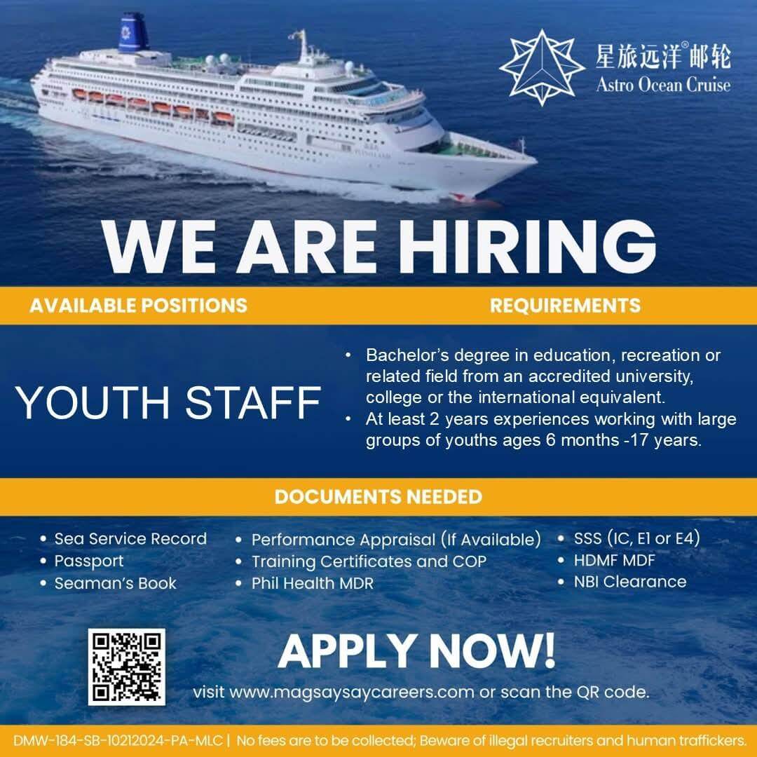 astro ocean cruise is hiring youth staff and activities hosts—see qualifications and apply for a cruise line career!.