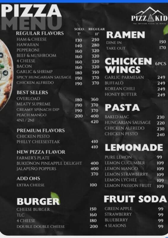 pizza kid iligan menu: pizza, ramen, wings, burgers, pasta &amp; drinks—buy 3 take 1 grand opening promo!.