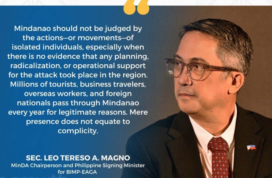 a man in a suit and glasses sits beside a quote about misleading reports on mindanao, with logos and his name displayed.