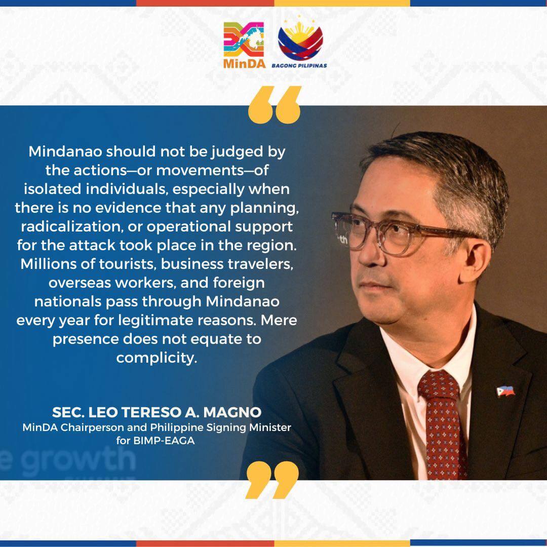 a man in a suit and glasses sits beside a quote about misleading reports on mindanao, with logos and his name displayed.