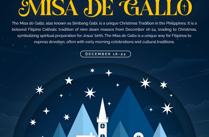 illustration of iligan church at night, stars, misa de gallo text, december 16 24 dates on dark blue.