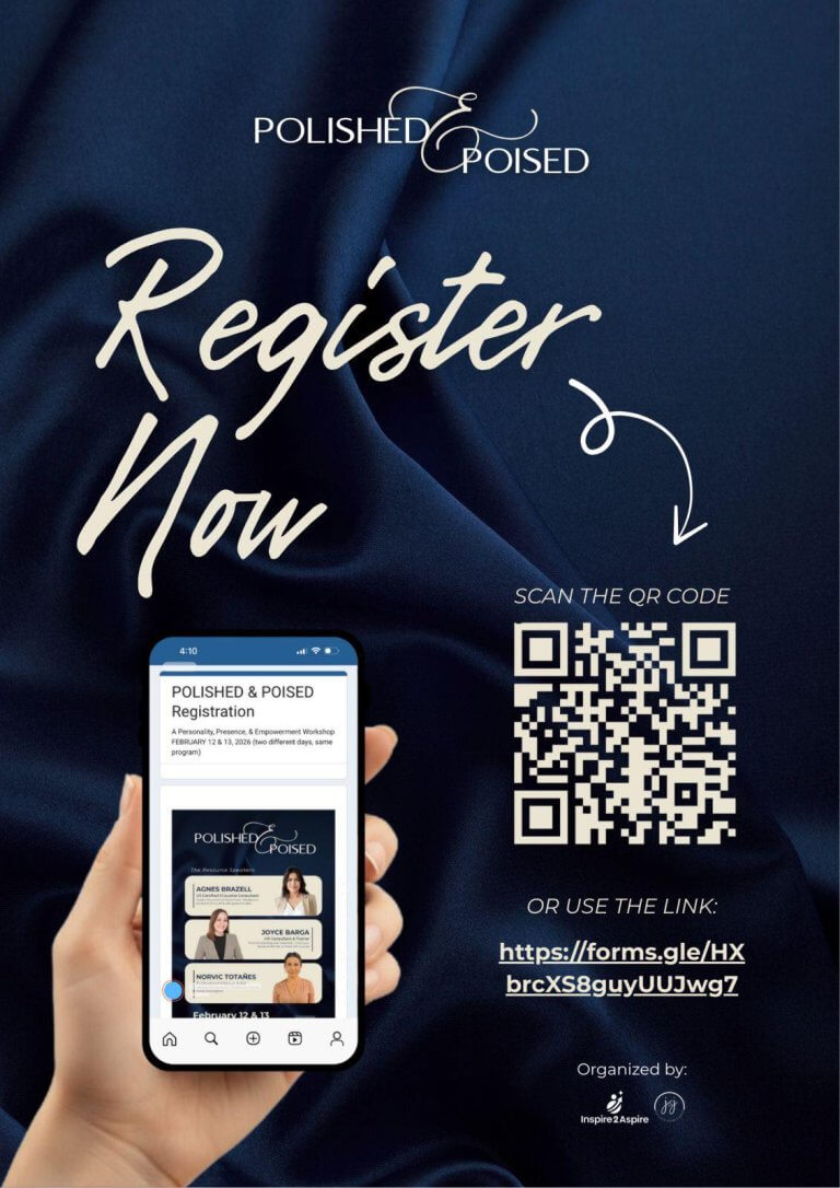 hand holding phone with registration page for presence workshop, qr code, and register now on silky fabric.