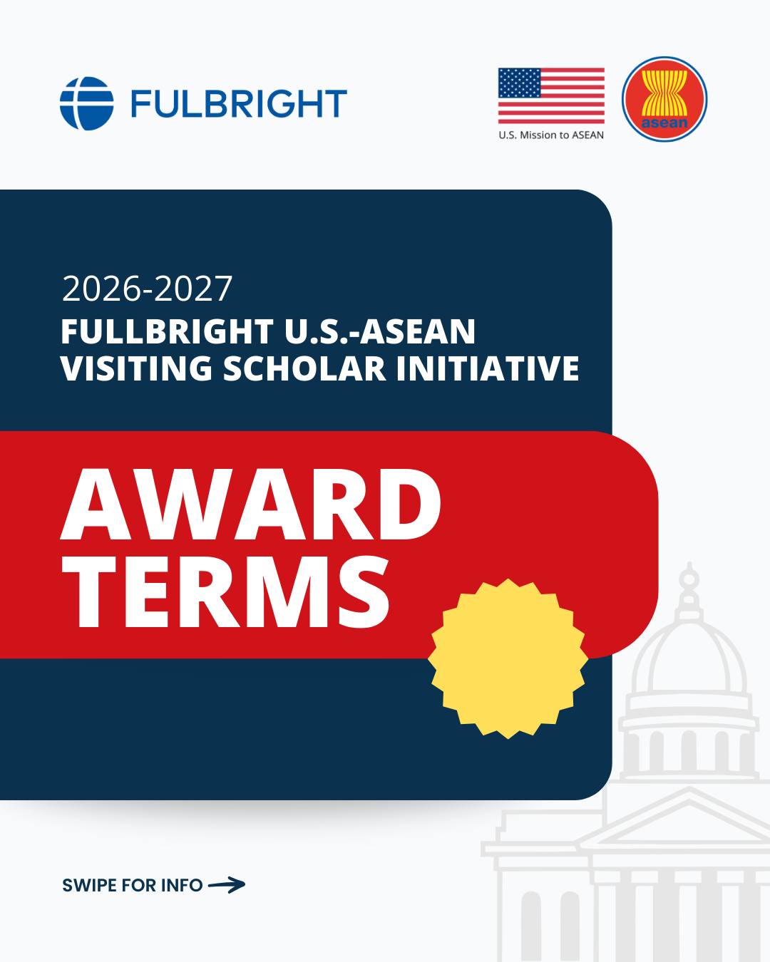 fulbright u.s. asean visiting scholar initiative 2026 2027 award terms with u.s. and asean flags.