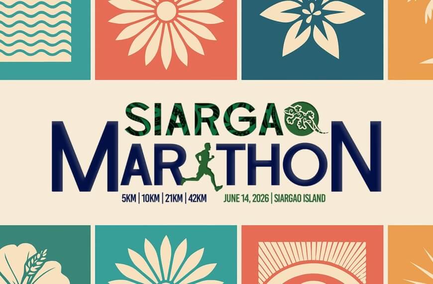colorful blocks and floral patterns frame siargao marathon 2026, supporting siargao local businesses.