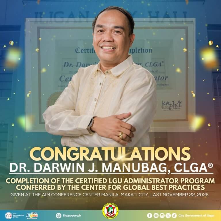 smiling man in barong stands with certificate; congratulatory text overlay about program completion.