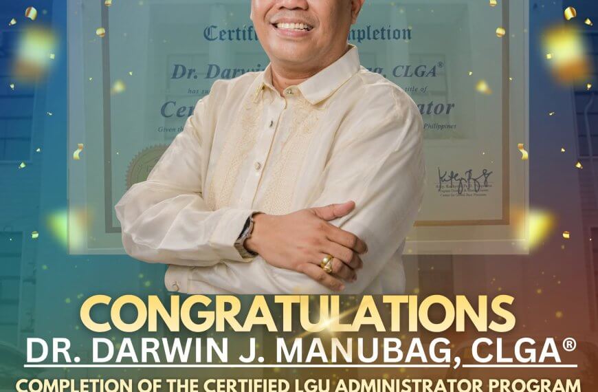 smiling man in barong stands with certificate; congratulatory text overlay about program completion.