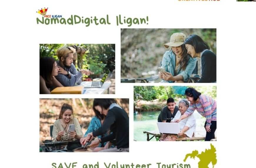 a collage of people outdoors using laptops and notebooks, promoting iligan city with nomaddigital iligan 2026.